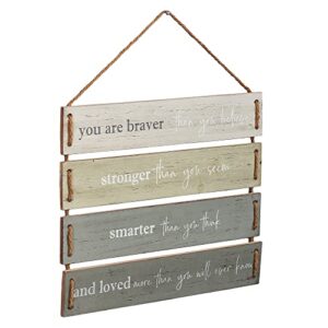 You Are Braver Than You Believe, Stronger Than You Seem Quote Wall Decor, Decorative Wood Plank Hanging Sign 17” x 14” by Barnyard Designs