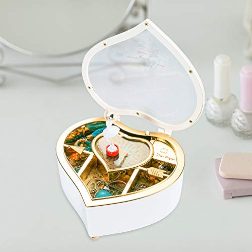 Rainbowie Heart Musical Jewelry Box, Musical Jewelry Storage Box with Dancing Girl,Arrow Design Christmas Gift White