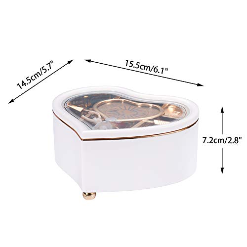 Rainbowie Heart Musical Jewelry Box, Musical Jewelry Storage Box with Dancing Girl,Arrow Design Christmas Gift White