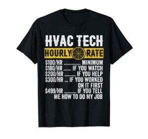 funny vintage hvac technician apparel hourly rate mens t-shirt