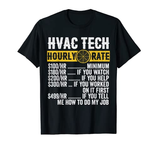 Funny Vintage HVAC Technician Apparel Hourly Rate Mens T-Shirt