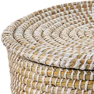 Creative Co-Op Whitewashed Woven Seagrass Lids (Set of 3 Sizes) Baskets, White