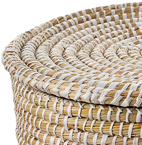 Creative Co-Op Whitewashed Woven Seagrass Lids (Set of 3 Sizes) Baskets, White