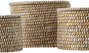 Creative Co-Op Whitewashed Woven Seagrass Lids (Set of 3 Sizes) Baskets, White