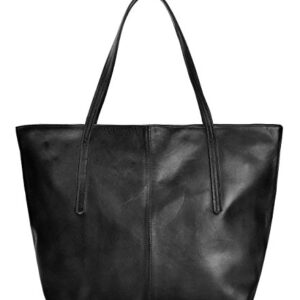 ZLYC Women Vintage Dip Dye Leather Tote Bag Handbag Large Zippered Shoulder Bag, Black