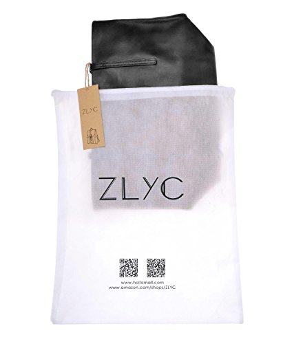 ZLYC Women Vintage Dip Dye Leather Tote Bag Handbag Large Zippered Shoulder Bag, Black