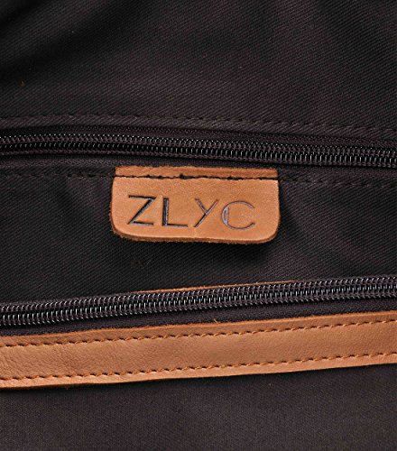 ZLYC Women Vintage Dip Dye Leather Tote Bag Handbag Large Zippered Shoulder Bag, Black