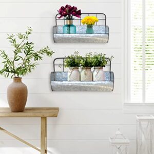 ShabbyDecor Galvanized Metal Farmhouse Wall Storage Holder Rustic Tin Shelves for Kitchen Laundry Room Bathroom Metal Hanging Wire Basket Set of 2