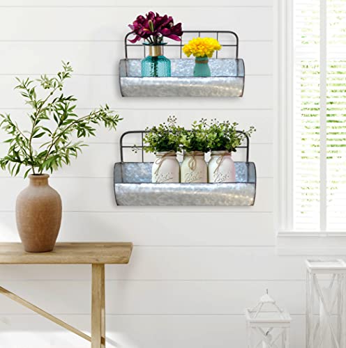 ShabbyDecor Galvanized Metal Farmhouse Wall Storage Holder Rustic Tin Shelves for Kitchen Laundry Room Bathroom Metal Hanging Wire Basket Set of 2