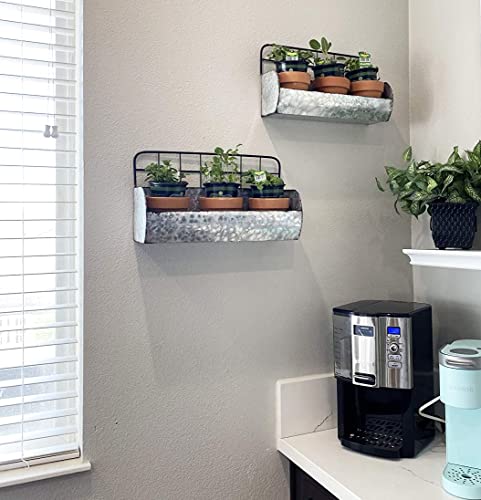 ShabbyDecor Galvanized Metal Farmhouse Wall Storage Holder Rustic Tin Shelves for Kitchen Laundry Room Bathroom Metal Hanging Wire Basket Set of 2