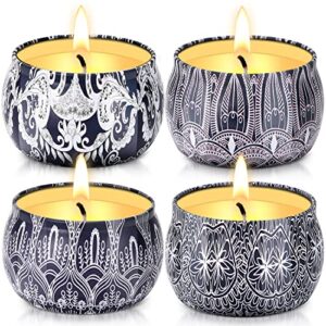 hausware citronella candles – 4 pack citronella candles outdoor set，indoor scented soy wax candles portable travel tin gift set for home garden patio balcony decorative