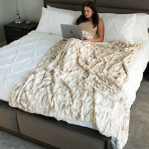 GRACED SOFT LUXURIES Oversized Throw Blanket Warm Elegant Softest Cozy Faux Fur Home Throw Blanket 60" x 80", Marbled Ivory