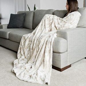 GRACED SOFT LUXURIES Oversized Throw Blanket Warm Elegant Softest Cozy Faux Fur Home Throw Blanket 60" x 80", Marbled Ivory