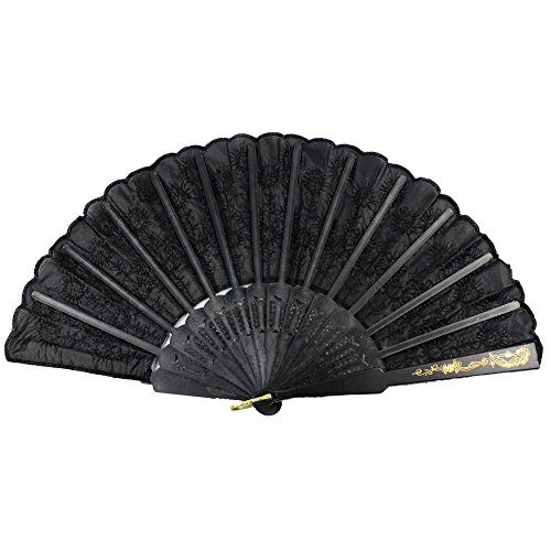 Newstarfactory Peacock Feather Black Sequins Design Plastic Folding Hand Fan