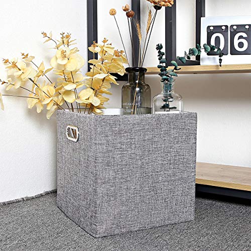 BAIST Fabric Storage Cubes,Fancy Big Collapsible Colored Linen Bed Drawer Storage Baskets Bins Organizers for playroom Books Toys-Set of 4,Gray …