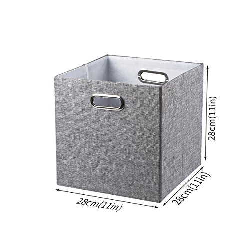 BAIST Fabric Storage Cubes,Fancy Big Collapsible Colored Linen Bed Drawer Storage Baskets Bins Organizers for playroom Books Toys-Set of 4,Gray …