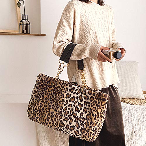 Aisa Choice Women's Faux Fur Tote Purse Furry Leopard Large Capacity Shoulder Bag Satchel Handbag …