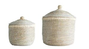 creative co-op whitewashed woven lids (set of 2 sizes) baskets, white