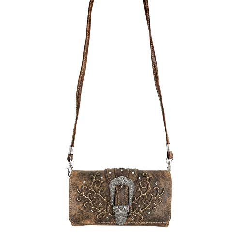 Zelris American Albino Western Floral Buckle Conceal Carry Women Tote Purse Handbag with Crossbody Wallet Set (Brown)