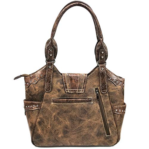 Zelris American Albino Western Floral Buckle Conceal Carry Women Tote Purse Handbag with Crossbody Wallet Set (Brown)