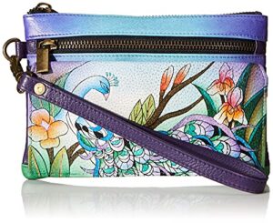 anna by anuschka hand painted leather wristlet organizer wallet | midnight peacock