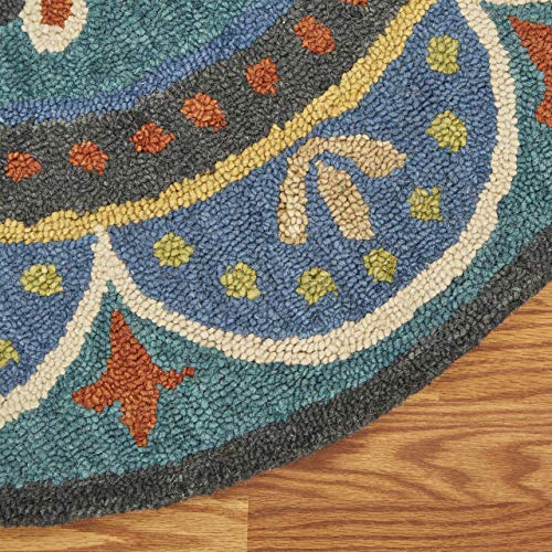 Trade AM Dazzle Round Floral Area Rug, 6 by 6-Feet, Blue