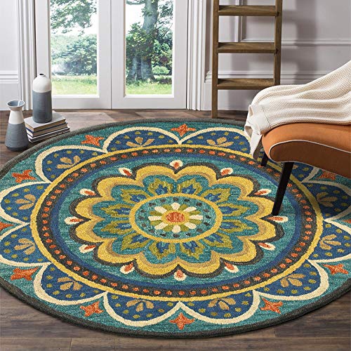 Trade AM Dazzle Round Floral Area Rug, 6 by 6-Feet, Blue