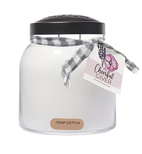 A Cheerful Giver - Crisp Cotton Papa Scented Glass Jar Candle (34oz) with Lid & True to Life Fragrance Made in USA