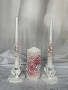 magik life unity candle set for wedding – wedding accessories for reception and ceremony – candle sets – 6 inch pillar and 2 10 inch tapers – decorative pillars pudra