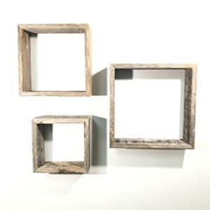 Reclaimed Rustic Barnwood Open Decorative Box Shelves Display. Set of 3.