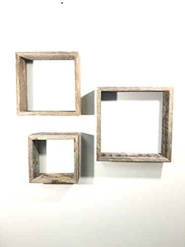 Reclaimed Rustic Barnwood Open Decorative Box Shelves Display. Set of 3.