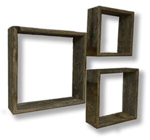 reclaimed rustic barnwood open decorative box shelves display. set of 3.