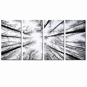 levvarts – black and white forest canvas wall art low angle view aspen trees picture print on canvas,san juan national forest,4 panels framed artwork for modern home wall decoration