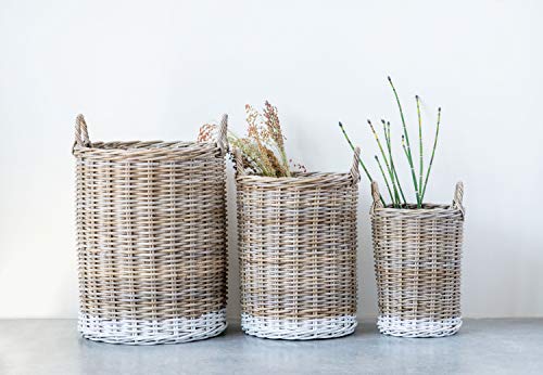 Creative Co-Op Beige Rattan White Dipped Base & Handles (Set of 3 Sizes) Baskets