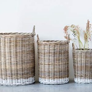 Creative Co-Op Beige Rattan White Dipped Base & Handles (Set of 3 Sizes) Baskets