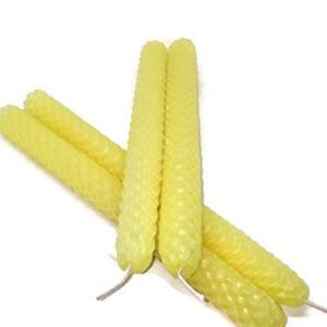 100% Pure Beeswax Handmade Taper Candles (Honey Yellow) - 8 Inch Smokeless Dripless Pair - Natural Subtle Honey Smell - Elegant Honeycomb Design (2 pack)