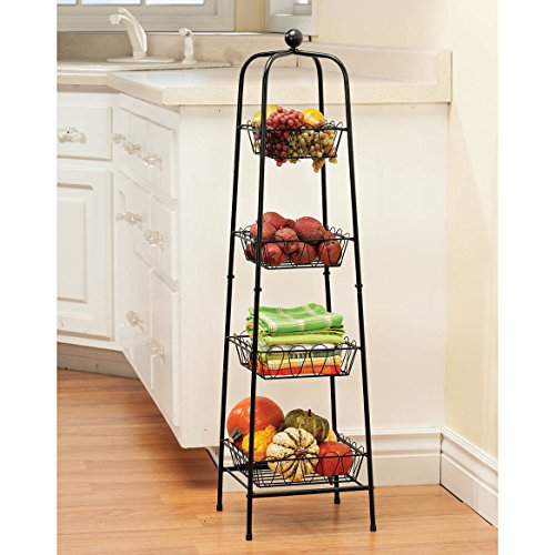 Fox Valley Traders 4-Tier Metal Basket Stand for Storage and Organization, One Size Fits All