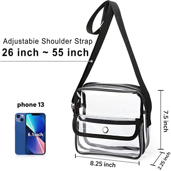 HULISEN Clear Crossbody Purse, Stadium Approved Clear Purse with Front Extra Pocket for Concert