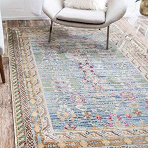 Unique Loom Austin Collection Traditional Border, Floral, Vintage Area Rug, 8' 0" x 10' 0", Blue/Green