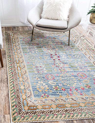 Unique Loom Austin Collection Traditional Border, Floral, Vintage Area Rug, 8' 0" x 10' 0", Blue/Green