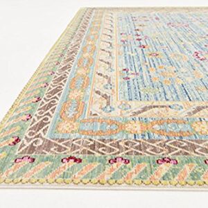 Unique Loom Austin Collection Traditional Border, Floral, Vintage Area Rug, 8' 0" x 10' 0", Blue/Green