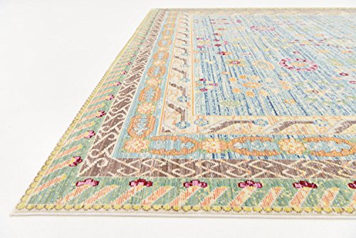 Unique Loom Austin Collection Traditional Border, Floral, Vintage Area Rug, 8' 0" x 10' 0", Blue/Green