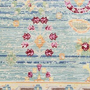 Unique Loom Austin Collection Traditional Border, Floral, Vintage Area Rug, 8' 0" x 10' 0", Blue/Green