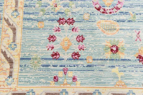 Unique Loom Austin Collection Traditional Border, Floral, Vintage Area Rug, 8' 0" x 10' 0", Blue/Green