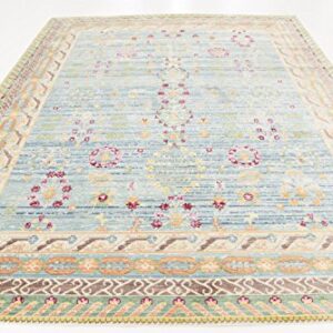 Unique Loom Austin Collection Traditional Border, Floral, Vintage Area Rug, 8' 0" x 10' 0", Blue/Green