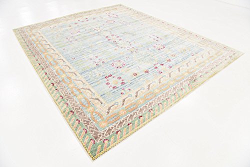 Unique Loom Austin Collection Traditional Border, Floral, Vintage Area Rug, 8' 0" x 10' 0", Blue/Green