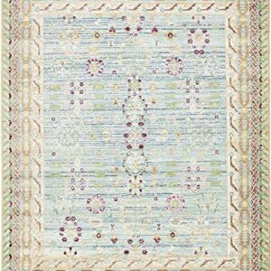 Unique Loom Austin Collection Traditional Border, Floral, Vintage Area Rug, 8' 0" x 10' 0", Blue/Green