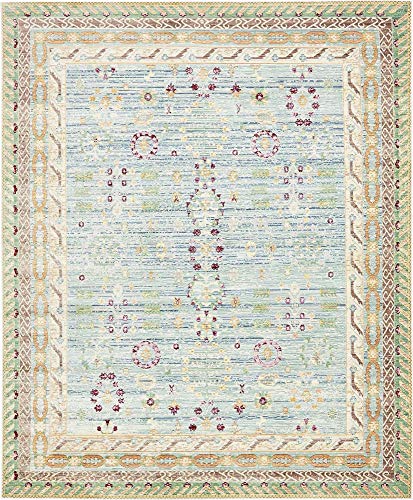 Unique Loom Austin Collection Traditional Border, Floral, Vintage Area Rug, 8' 0" x 10' 0", Blue/Green