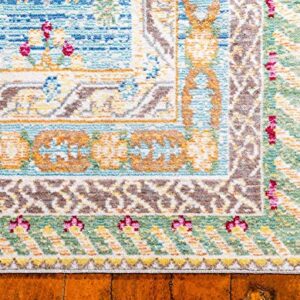 Unique Loom Austin Collection Traditional Border, Floral, Vintage Area Rug, 8' 0" x 10' 0", Blue/Green