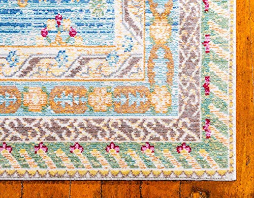 Unique Loom Austin Collection Traditional Border, Floral, Vintage Area Rug, 8' 0" x 10' 0", Blue/Green